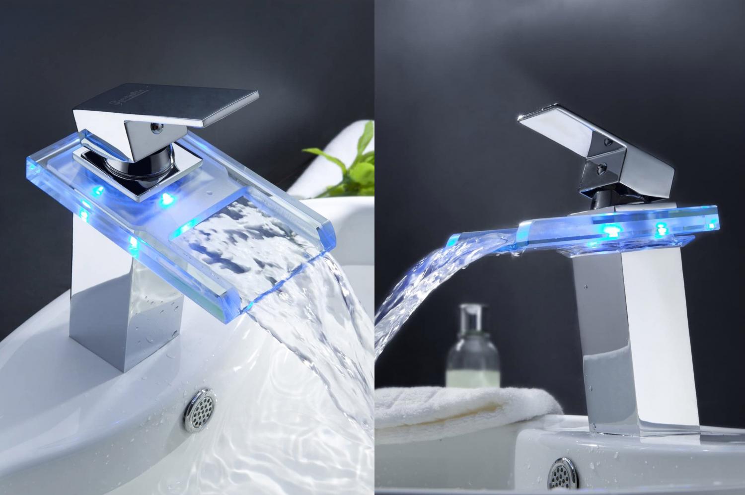 LED Bath Faucet Shows You If The Water is Hot, Cold, or Lukewarm - Color changing LED waterfall faucet