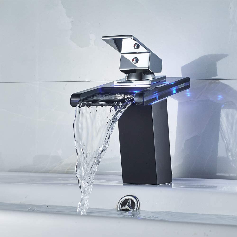 LED Bath Faucet Shows You If The Water is Hot, Cold, or Lukewarm - Color changing LED waterfall faucet