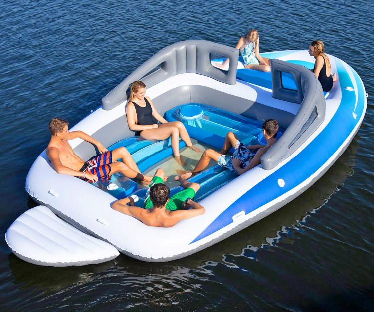 Life-size Inflatable Speed Boat - Giant 10-person blow-up boat lake lounger