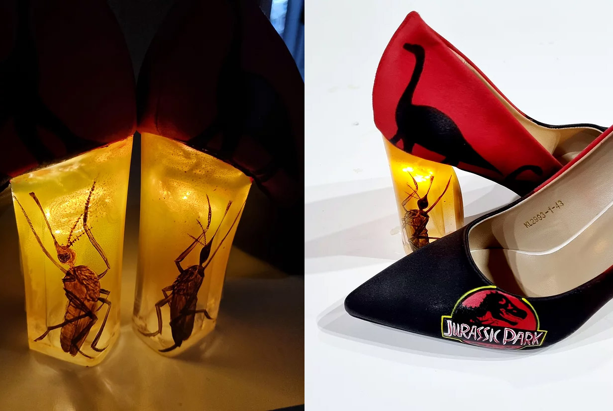 Light-Up Jurassic Park Heels With Giant Mosquito Stuck In Amber