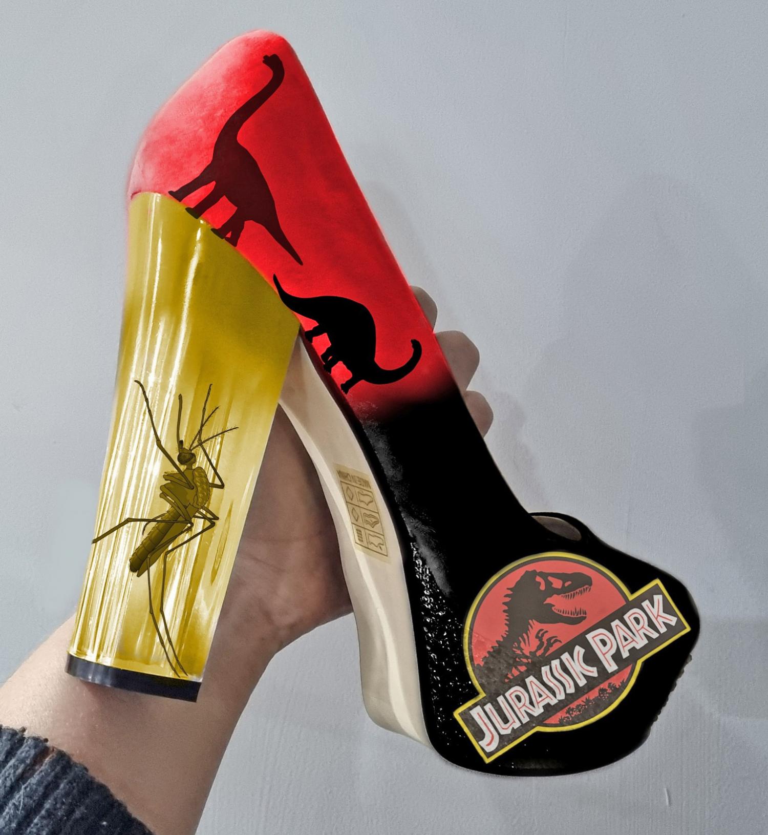 Light-Up Jurassic Park Heels With Giant Mosquito Stuck In Amber