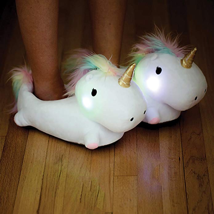 These Unicorn Slippers Light Up With Magical Colors With Each Step