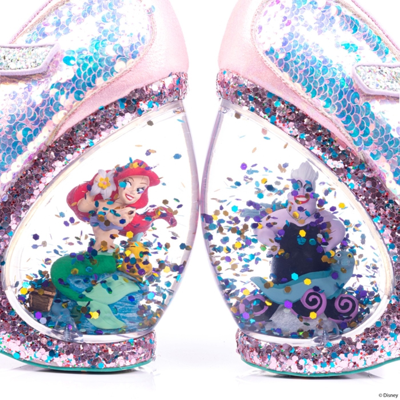 Little Mermaid Boots With Snow Globe Heels Featuring Ariel and Ursula Figurines Inside
