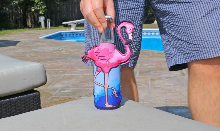 Flamingo Beer Koozie - Soft padded Flamingo Shaped Bottle Cooler