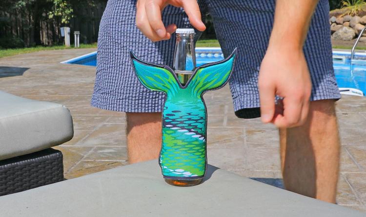 Mermaid Tail Beer Koozie - Soft padded Mermaid Tail Shaped Bottle Cooler
