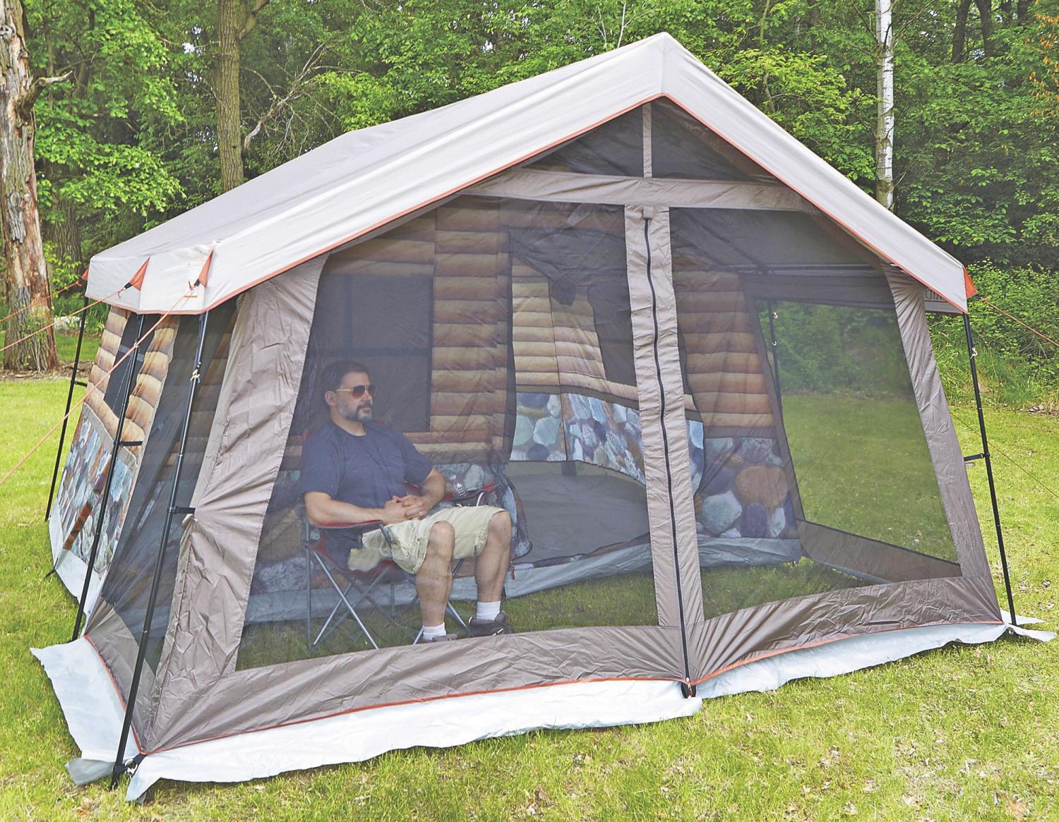 Log Cabin Tent With Front Porch - Giant 8-person tent looks just like a log cabin