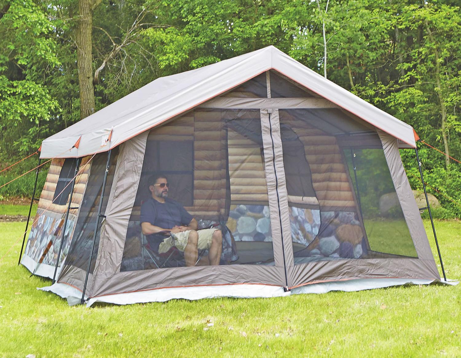 Log Cabin Tent With Front Porch - Giant 8-person tent looks just like a log cabin
