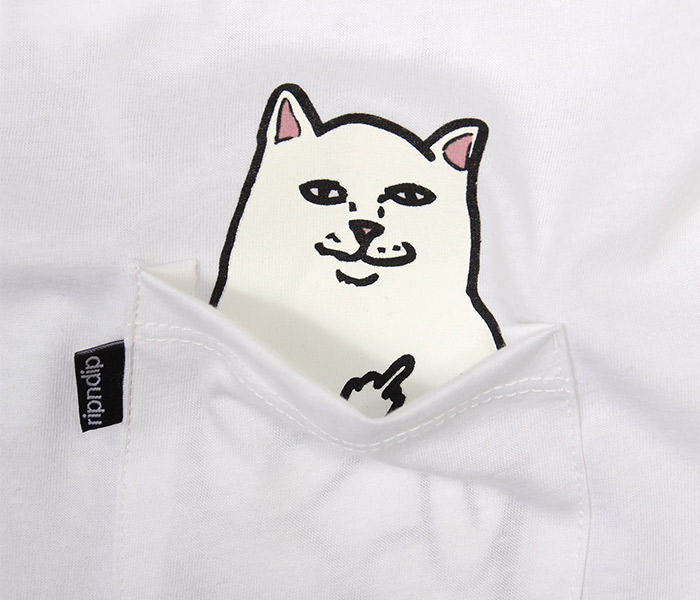 Lord Nermal - Hidden Cat Flicking You off In T-shirt Pocket - White