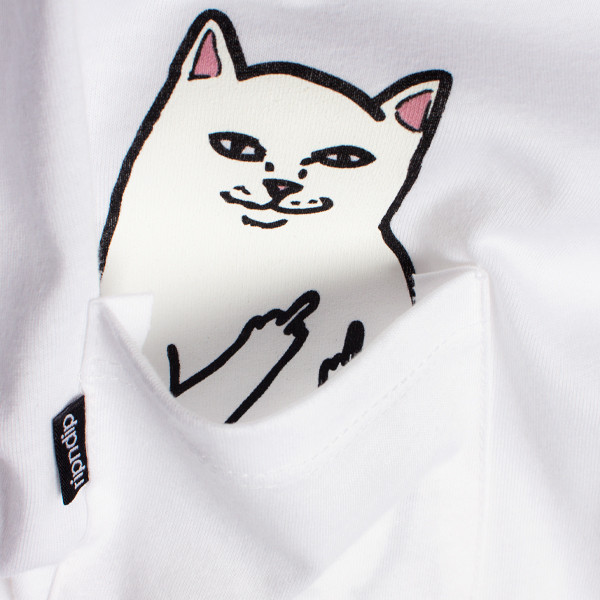 Lord Nermal - Hidden Cat Flicking You off In T-shirt Pocket - White