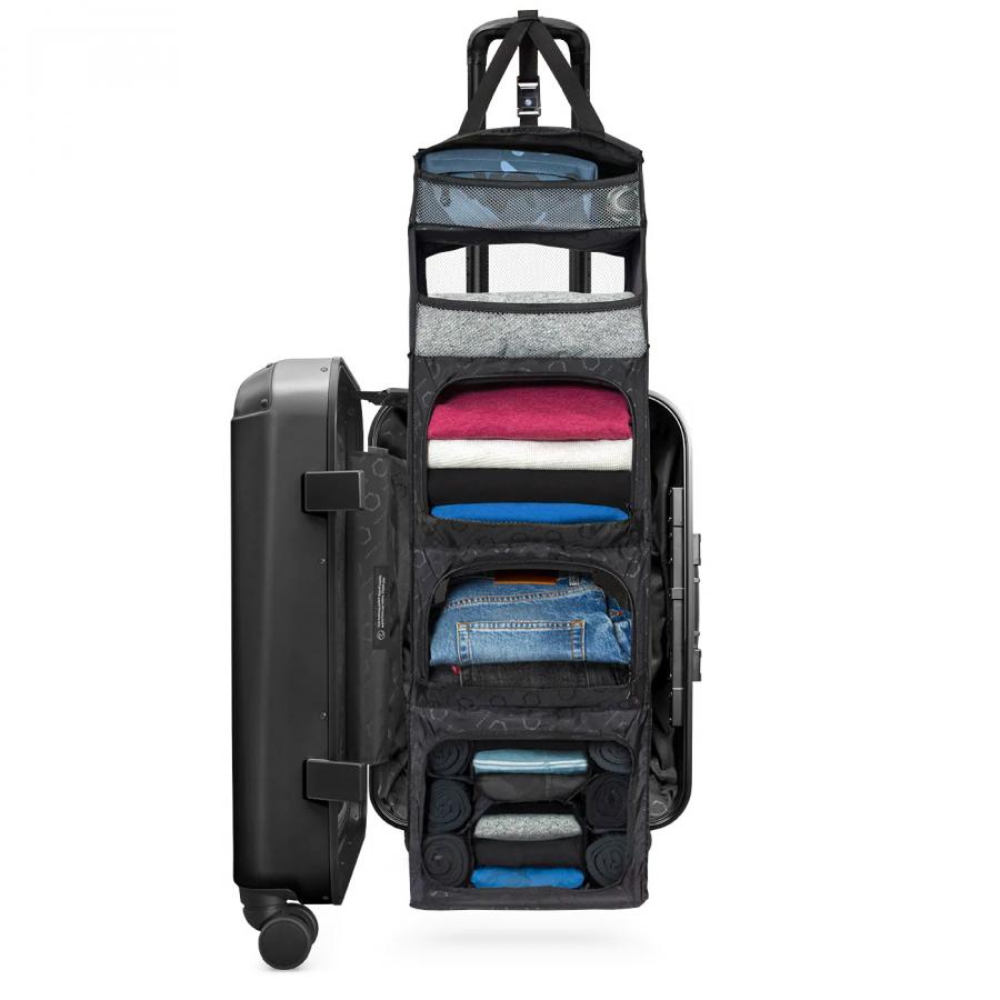 Luggage with a built-in closet - suitcase pull up shelf closet
