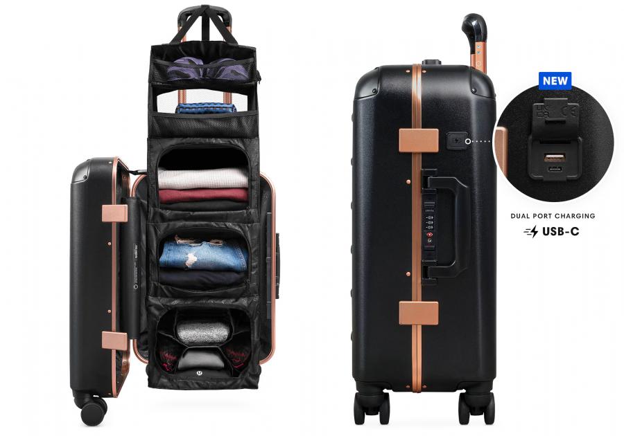 Luggage with a built-in closet - suitcase pull up shelf closet