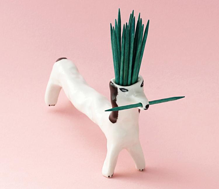 Toothpick Holding Dog Ceramic Decor