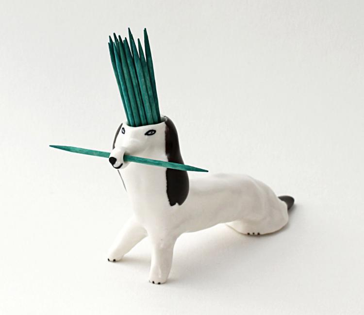 Toothpick Holding Dog Ceramic Decor