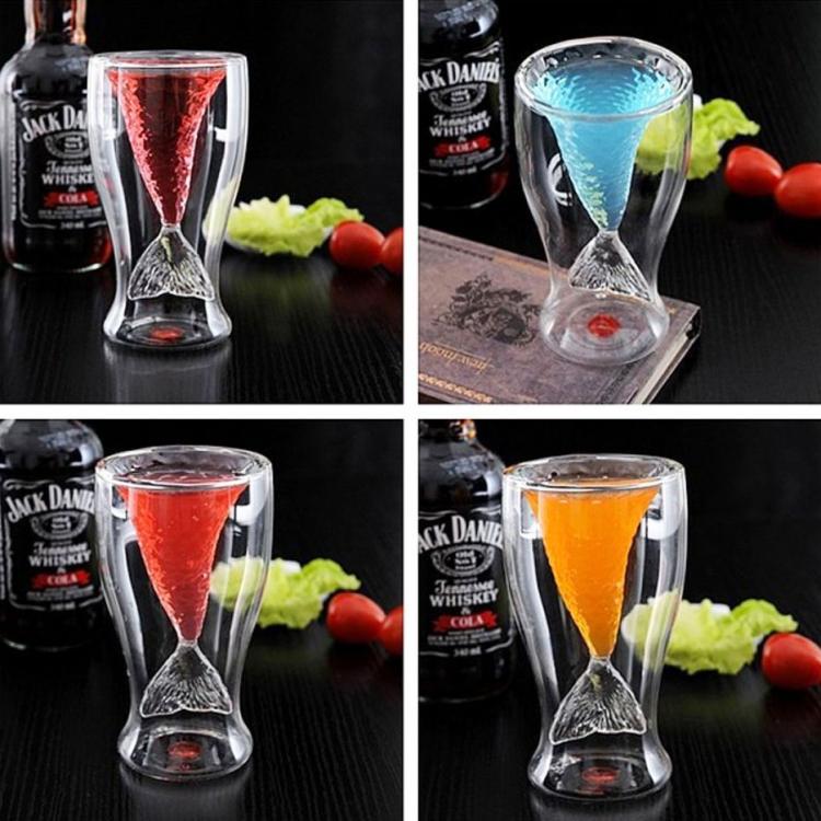 1pc Creative Mermaid Tail Shape Cocktail Glass, Double Layer Insulated  Mermaid Glass Cup, Home Decoration, Party Bar Novelty Drinkware