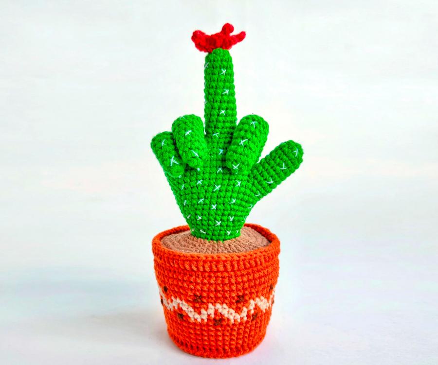 This Crochet Middle Finger Cactus Is The Perfect Decor Piece For Plant