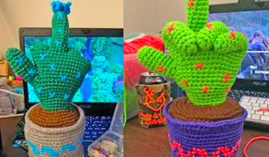 This Crochet Middle Finger Cactus Is The Perfect Decor Piece For Plant