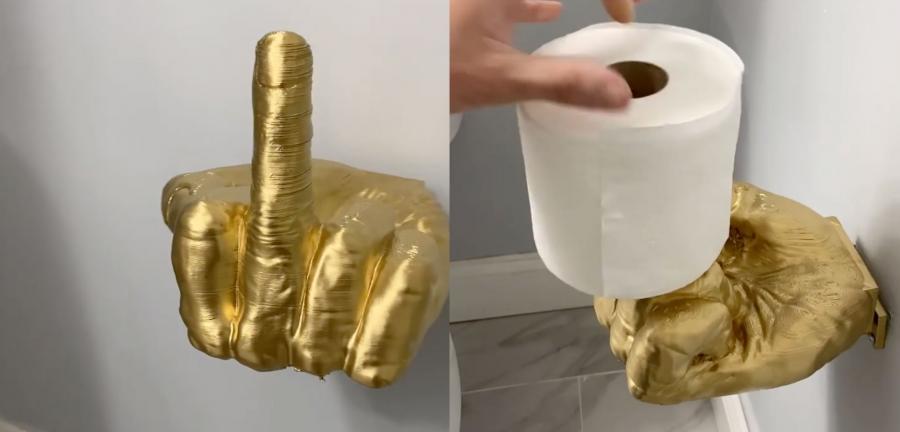 golden middle finger toilet paper