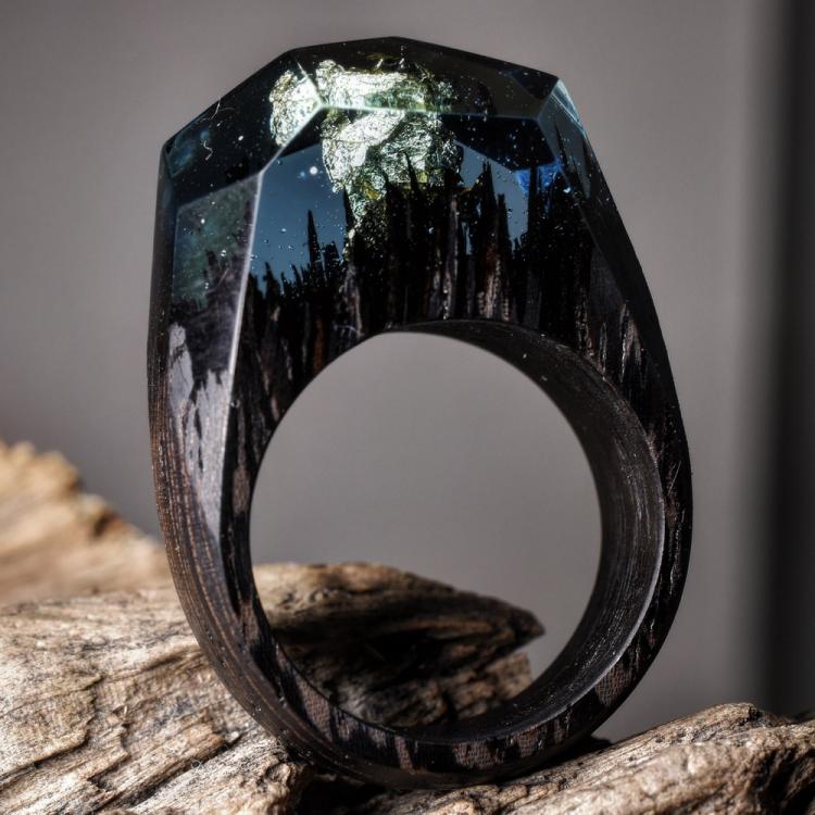 Beautiful Wooden Rings With Mini Landscapes Encapsulated In Resin