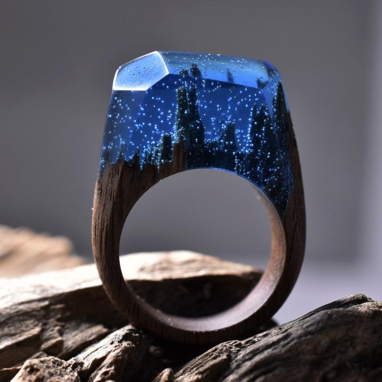 Beautiful Wooden Rings With Mini Landscapes Encapsulated In Resin