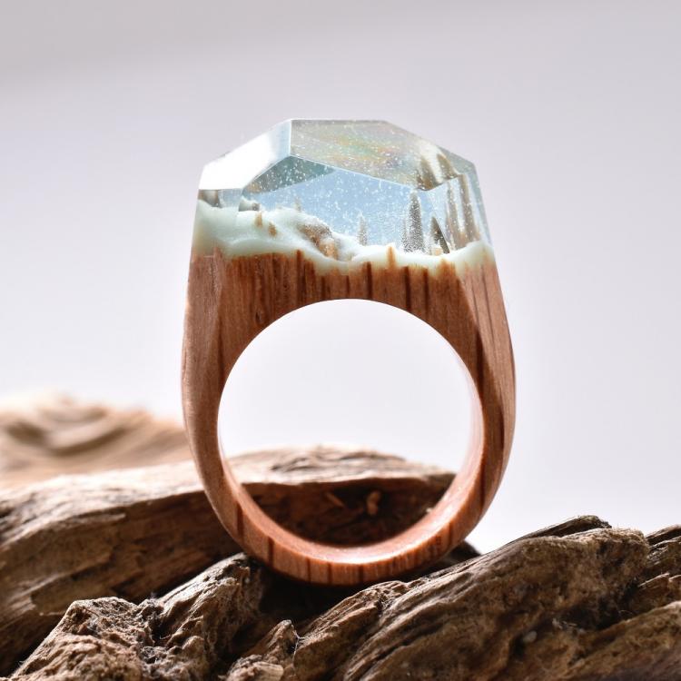 Beautiful Wooden Rings With Mini Landscapes Encapsulated In Resin