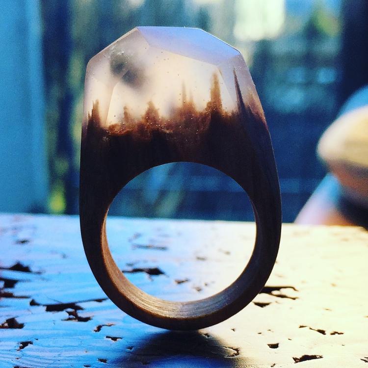 Beautiful Wooden Rings With Mini Landscapes Encapsulated In Resin