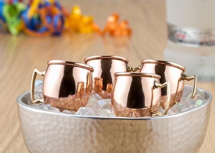 Moscow Mule Copper Mugs with Handles (4-Pack) 1 Shot Glass Classic Drinking  Cup Set Home, Kitchen, Bar Drinkware Helps Keep Drinks Colder, Longer