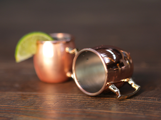 Moscow Mule Copper Mugs with Handles (4-Pack) 1 Shot Glass Classic Drinking  Cup Set Home, Kitchen, Bar Drinkware Helps Keep Drinks Colder, Longer