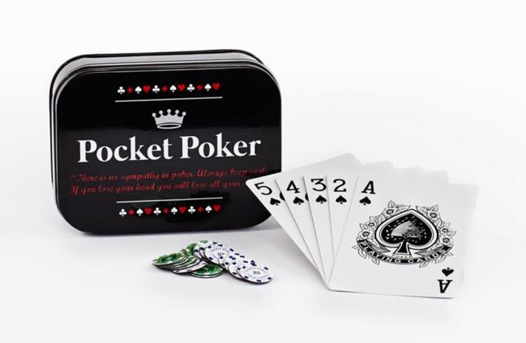 Pocket Poker Playing Cards and 108 Magnetic Chips in a Storage Tin 