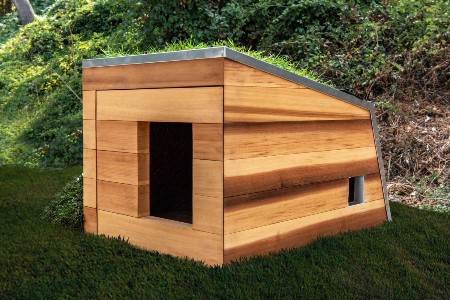 Studio Schicketanz Modern Dog House Is Made With Grass Ramp, and An Automatic Water Faucet On Top