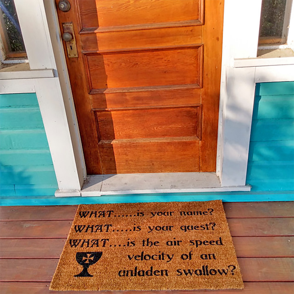 Monty Python Doormat - Bridge Troll Holy Grail 3 Questions funny doormat - Unladen swallow doormat