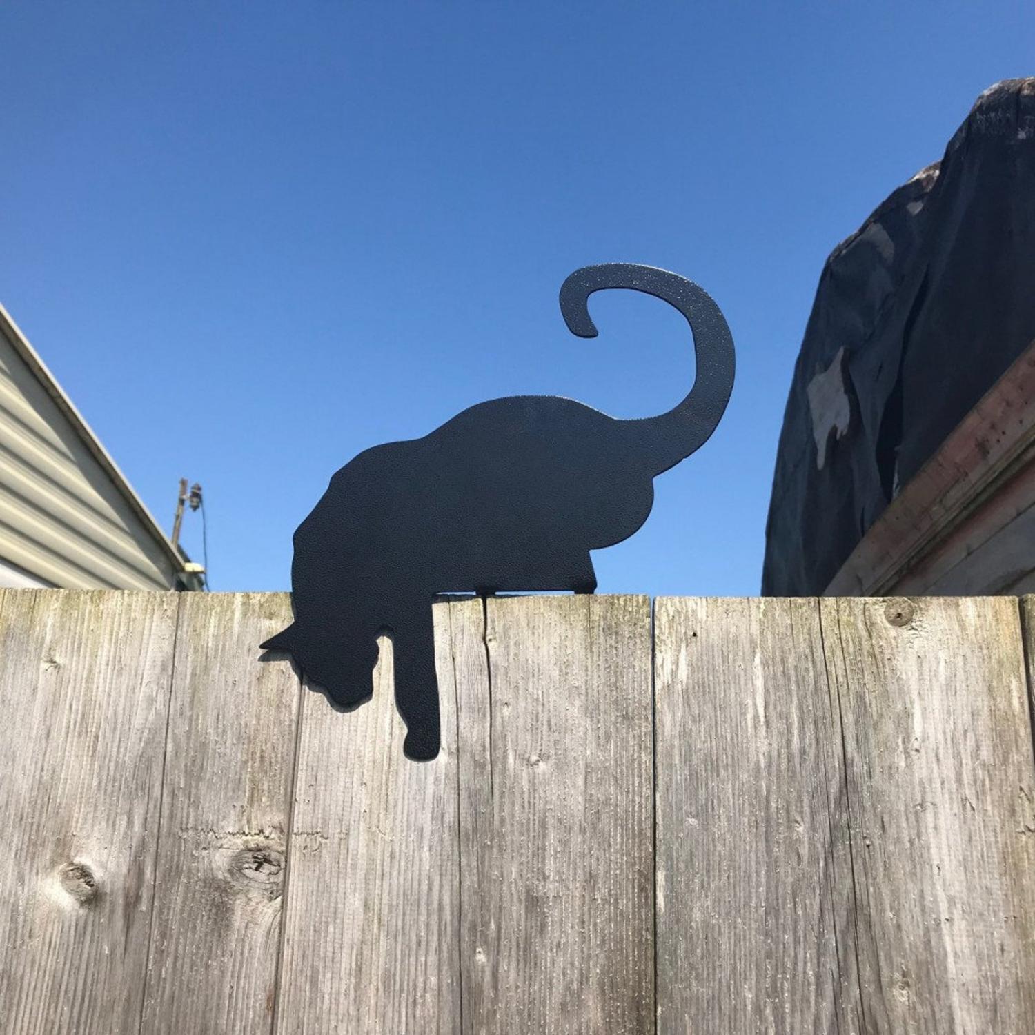 black cat silhouette fence sitter