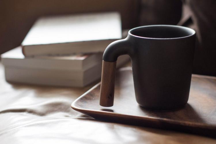 Unique Designer Coffee Mug - Mugr - ceramic and wood coffee mug