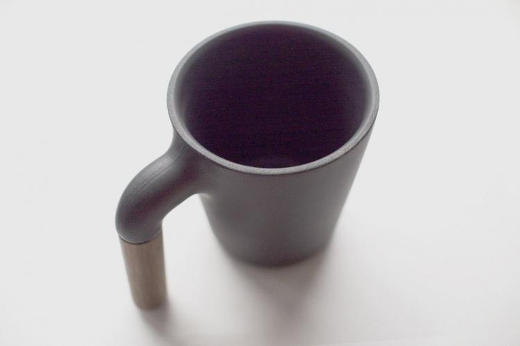 Unique Designer Coffee Mug - Mugr - ceramic and wood coffee mug