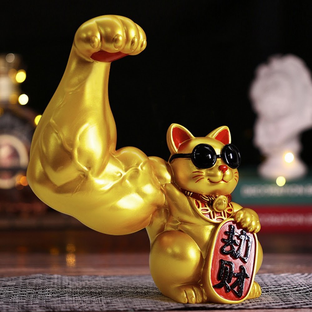 Super Muscular Waving Cat Statue (Maneki-Neko)