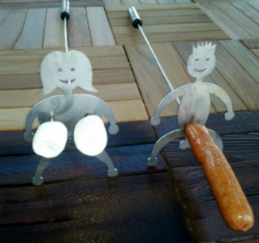 Naughty Hot Dog Roasters - Funny naked man and women hot dog and marshmallow campfire cookers