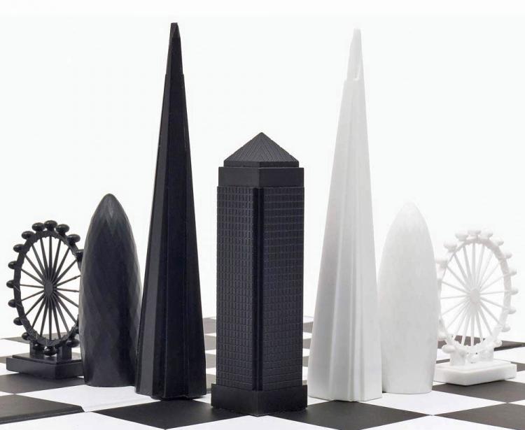 London City Skyline Chess Set - Architecture skyscraper buildings chess board
