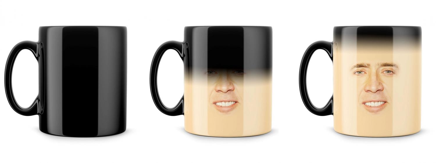 Nicolas Cage Face Mug Appears with hot liquid