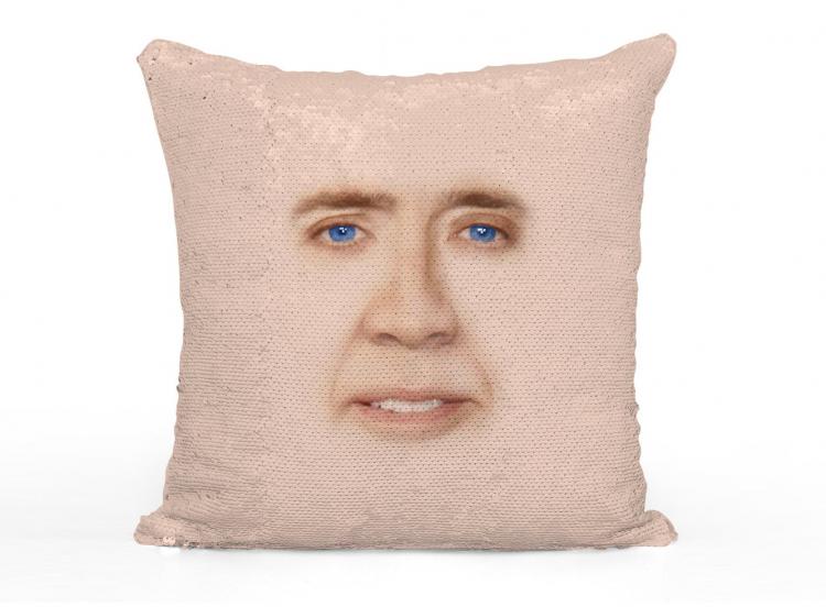 Nicolas Cage Sequin Pillow Reveals Nicolas Cage s Face