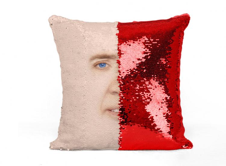 Plenty Dreams Nicolas Cage Face Reversible Sequin Cushion Cover Pillowcase A Magic Nick Cage Pillowcover Gift For Christmas and HoneyMoon Red Sequin 