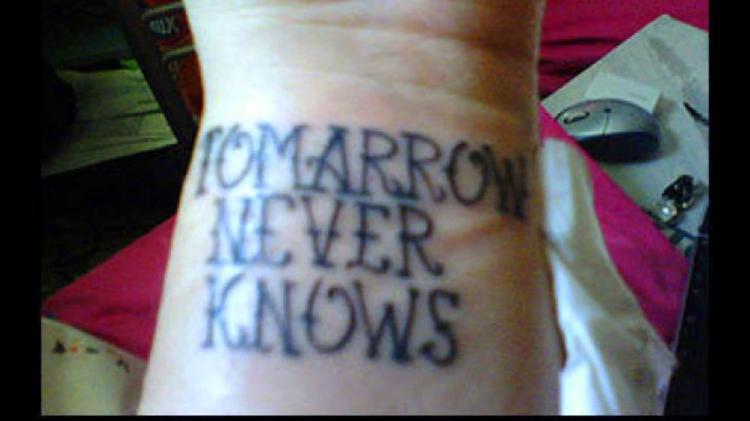 Tomarrow never knows tattoo fail on wrist