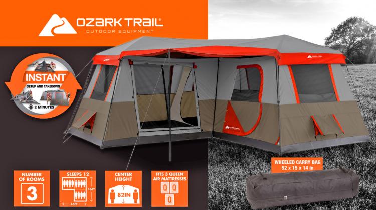 Ozark Trail 3-Room Camping Tent - 12 person multi-room giant camping tent