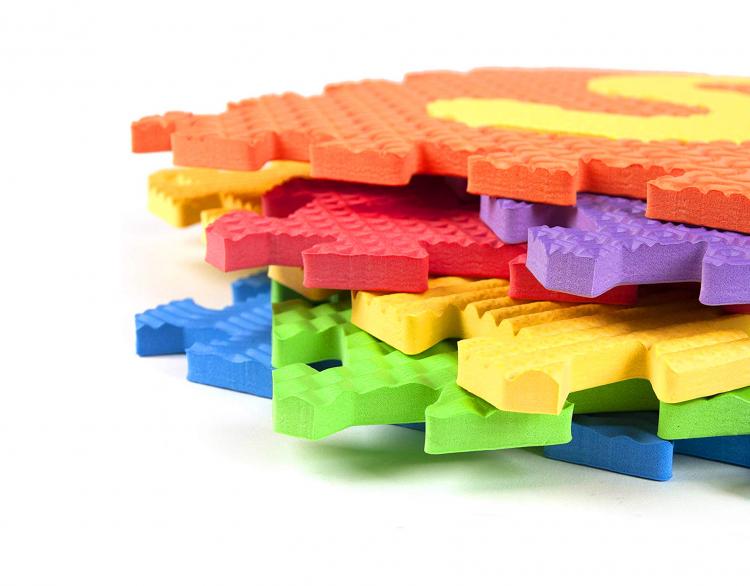 Interlocking Letter Foam Tile Play Mats Let You DIY a Mini Kids Ball Pit - ABC foam tiles ball pit - letters jigsaw puzzle piece pads