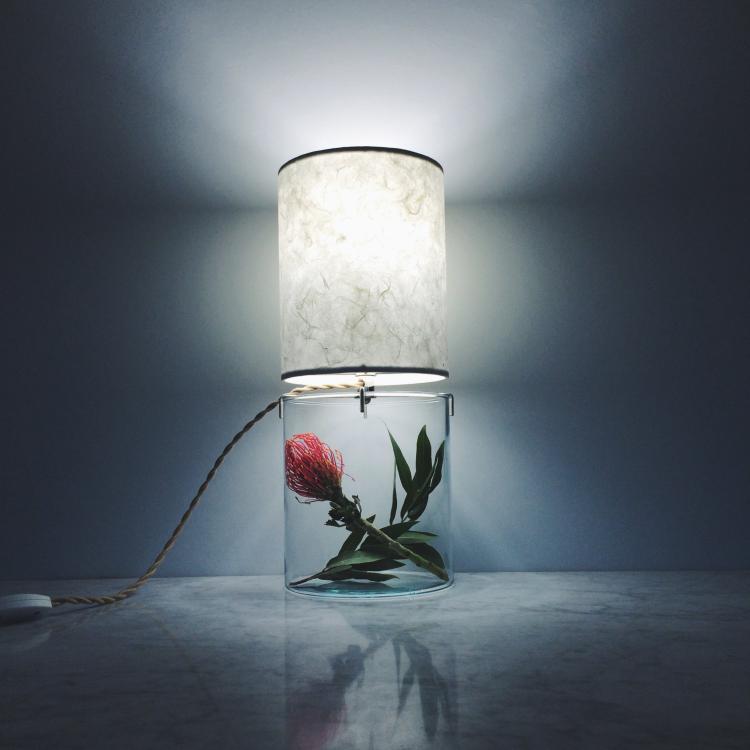 Handmade Paper Lampshade Table Lamp With Glass Plant Terrarium