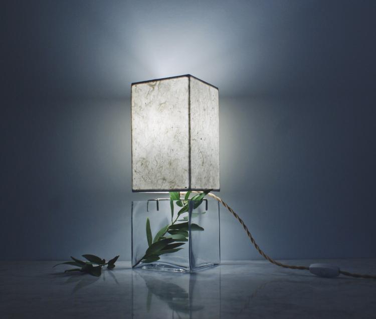 Handmade Paper Lampshade Table Lamp With Glass Plant Terrarium