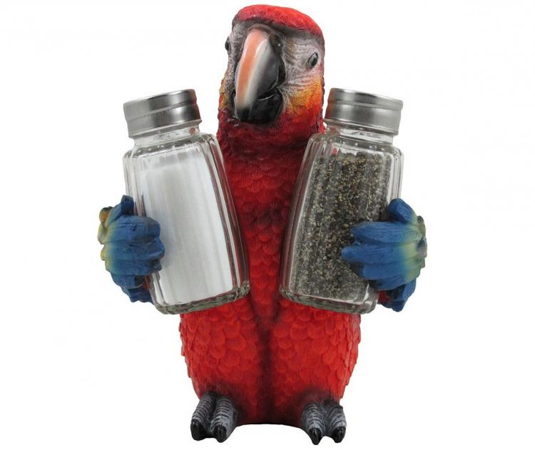 Parrot Salt and Pepper Set - Parrot holding salt and pepper