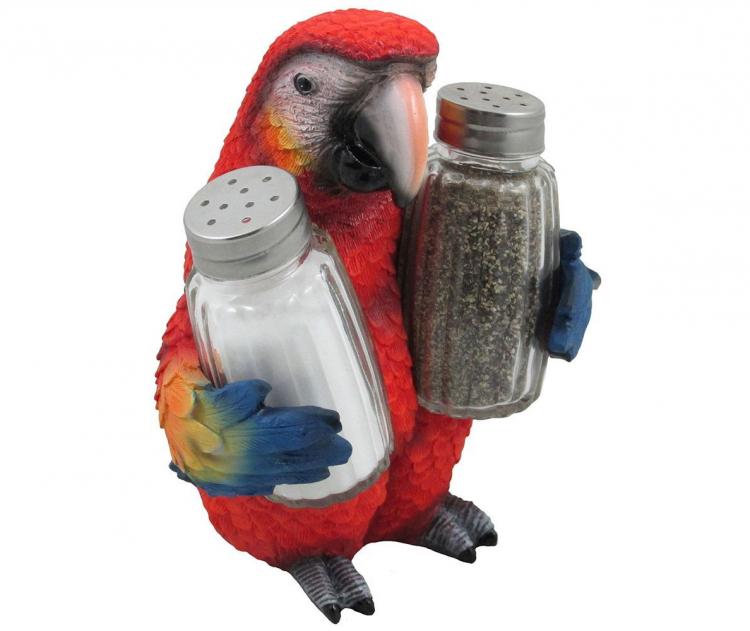 Parrot Salt and Pepper Set - Parrot holding salt and pepper