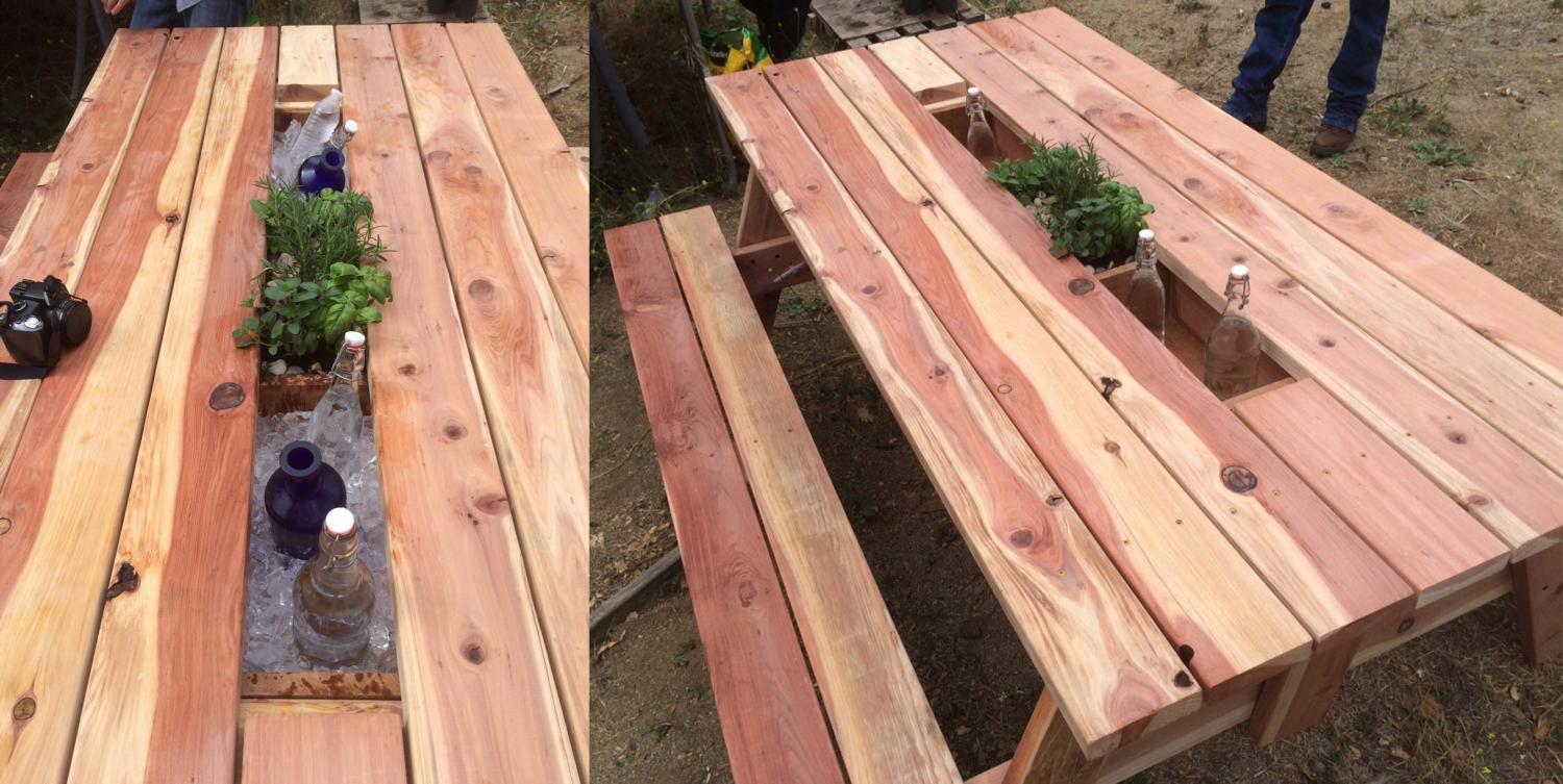 Picnic Tables With Built-In Drink Cooler Troughs - DIY picnic table drink trough