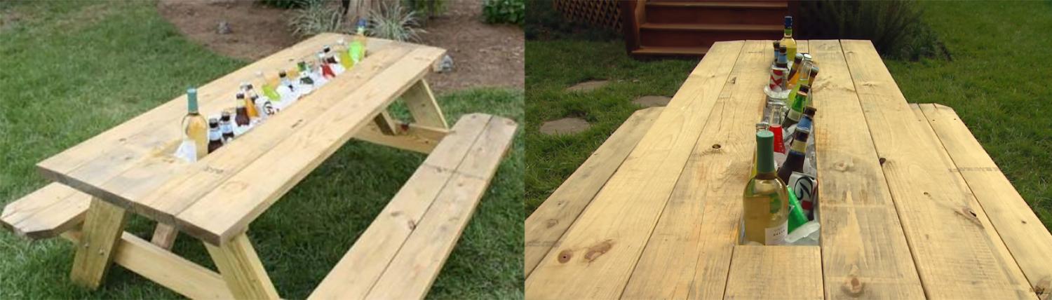 Picnic Tables With Built-In Drink Cooler Troughs - DIY picnic table drink trough