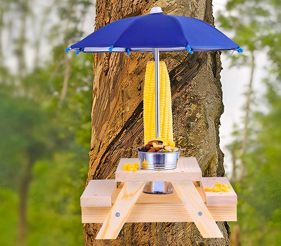 This Picnic Table Squirrel Feeder With Umbrella Is The Perfect Snacking