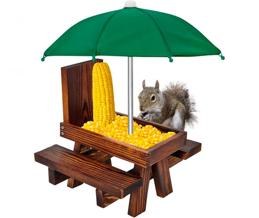 Picnic Table Squirrel Feeder With Umbrella
